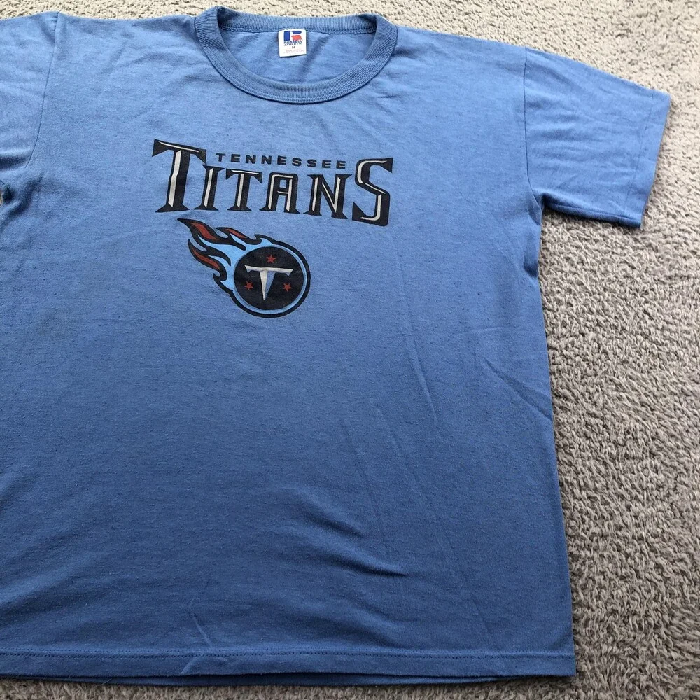 Tennessee Titans Shirt Mens Medium Blue NFL Football Russell Athletic Logo Tee